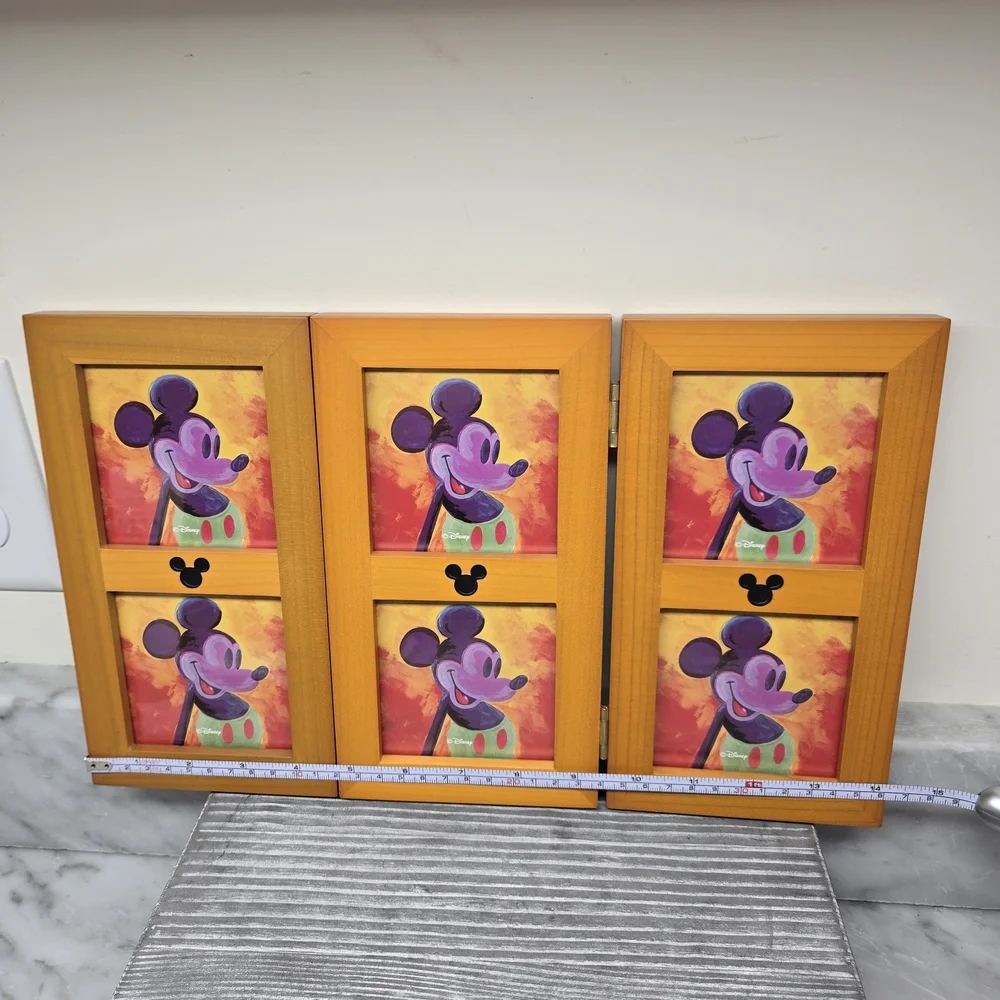 Disney Parks Mickey Mouse Ears Hinged 6 Picture Wood Trifold Photo Frame 8.75x14